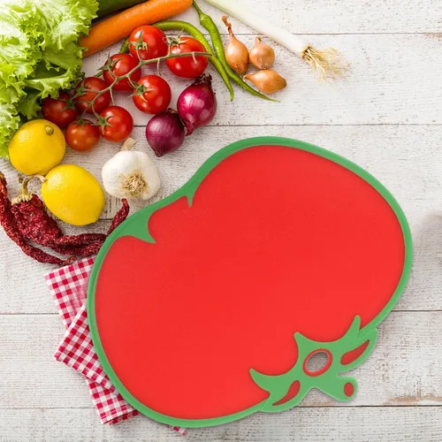 Miniatura 3 de Kichvoe Tabla de cortar con forma de tomate – Tabla de cortar alimentos de cocina de plástico para verduras, frutas, queso, carne Tapete de corte
