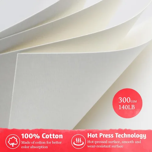 Miniatura 4 de Bloc de papel de acuarela, 30 hojas de prensa en caliente de 9 x 12 pulgadas, 140 lb/300 GSM, almohadilla de color de agua desgarrable 100% algodón