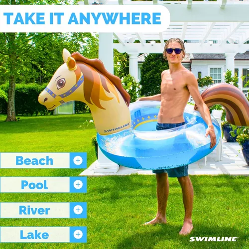 Miniatura 3 de Swimline Anillo de piscina de caballo con purpurina – Flotador inflable con diseño divertido para adultos y adolescentes – Anillo de vinilo duradero