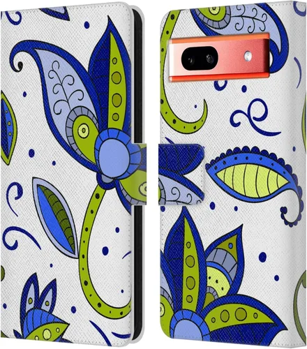 Head Case Designs Officially Licensed Haroulita Blue Flower Cute Flower Pattern Leather Wallet Case Compatible with Google Pixel 7a