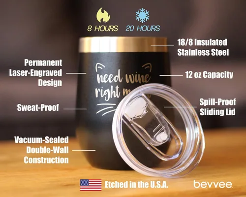 Miniatura 4 de Need Wine Right Meow - Vaso de vino de gato con tapa deslizante, vaso aislado de acero inoxidable sin tallo, regalos divertidos y bonitos