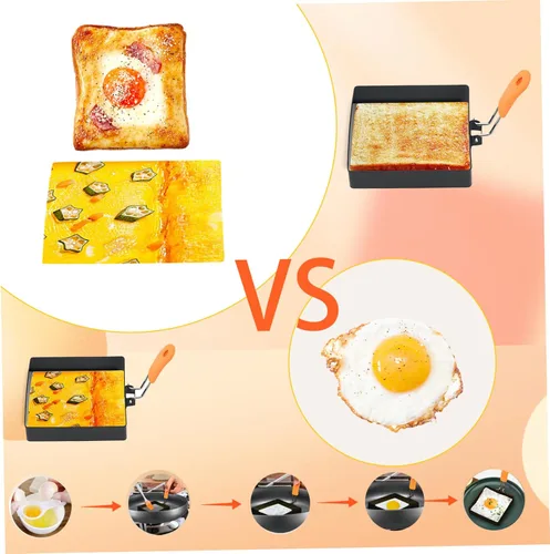 Miniatura 2 de Molde para anillos de huevo, 2 unidades, antiadherentes, cuadrados de 4 pulgadas, para freír huevos con mango de silicona, molde cuadrado de acero
