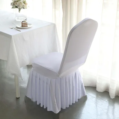 Miniatura 5 de Efavormart 1 juego de fundas para sillas de banquete con volantes y falda plisada de spandex blanco, fundas elásticas lavables con bolsillos