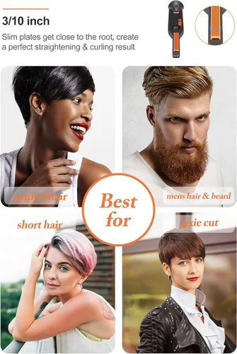 Miniatura 5 de Terviiix - Plancha plana pequeña para cabello corto, temperatura ajustable, lápiz, de hierro, calor rápido, 3/10 pulgadas, plancha de barba de doble