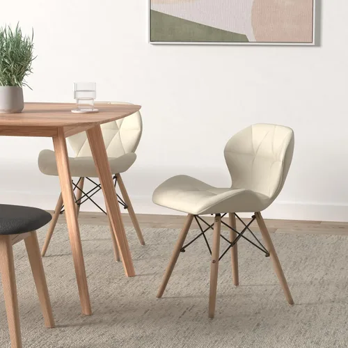 Miniatura 2 de OSJ Dining Chair, Laser, PU Seat, Eames, Modern Design, Natural Wood Legs, Eames, Nordic, Stylish, Designers, Reproduction, 1 Leg