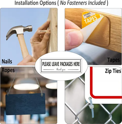 Miniatura 5 de Paquete de 2 letreros de metal con texto en inglés "Leave Packages Here", instrucciones de entrega del paquete, 10 x 3.5 pulgadas, aluminio