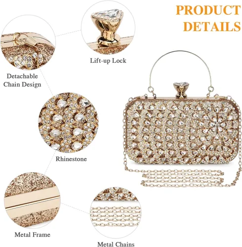 Miniatura 4 de UBORSE Bolso de mano de cristal de pavo real para mujer, bolsos de noche, con diamantes de imitación formales, con purpurina, para boda, novia