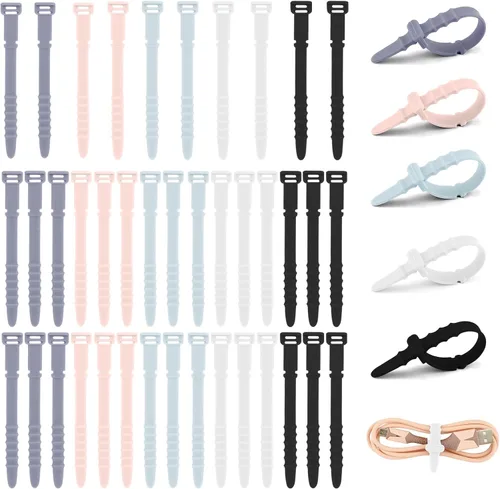 Bridas reutilizables, bridas de silicona, 40 bridas de goma, gestión de cables, artículos esenciales de playa diarios, suministros de oficina,