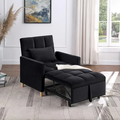 Sofá cama convertible 3 en 1, silla reclinable de tela de terciopelo para interiores con respaldo ajustable y almohada para adultos, sofá extraíble