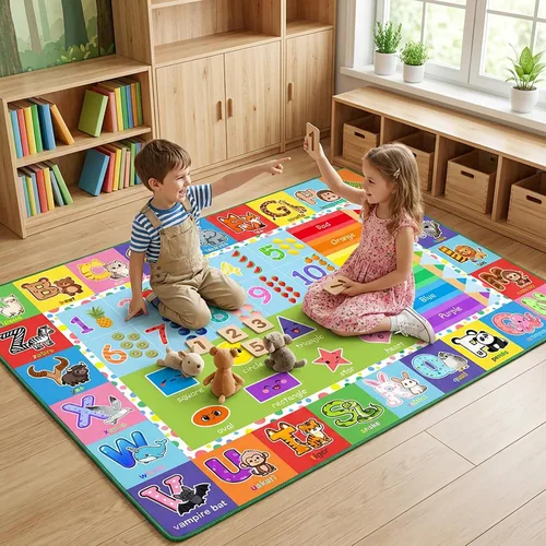 Miniatura 6 de ABC - Alfombra del alfabeto para dormitorio de niños, 2.5 x 4 pies, tapete de juego educativo con números y animales para guardería infantil