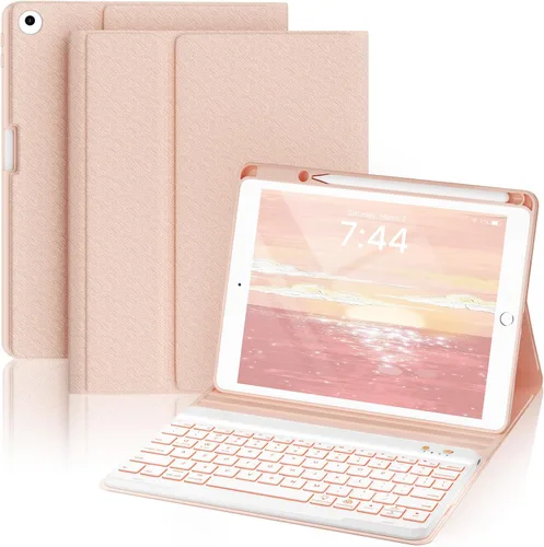Miniatura 28 de OYEEICE Funda de teclado para iPad 6ª/5ª generación de 9.7 pulgadas, teclado inalámbrico desmontable retroiluminado de 7 colores, cubierta magnética