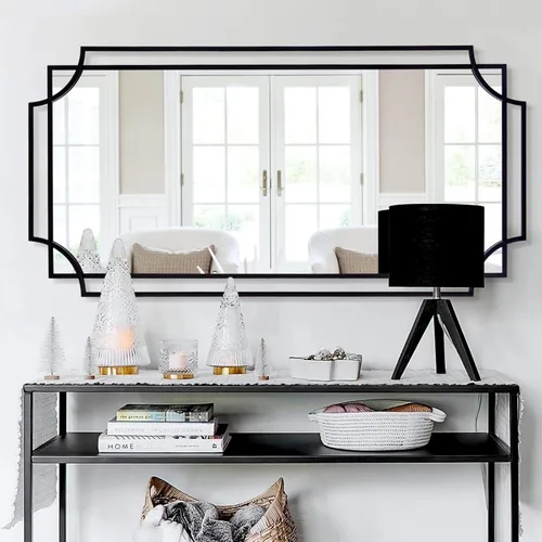 Miniatura 14 de Espejo de pared negro para sala de estar, espejo de baño negro de 36 x 24 pulgadas con marco de metal, espejo decorativo antiguo para sala de estar