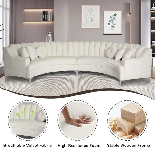 Miniatura 14 de Legend Vansen L - Sofá de terciopelo semicírculo de 141.34 pulgadas, sofá modular curvado de gran tamaño para sala de estar, oficina, apartamento