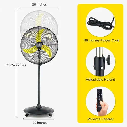 Miniatura 2 de FUGOO Ventilador de Pedestal Oscilante para Exteriores de 24 pulgadas con Control Remoto, Motor BLDC Completamente Sellado, Ventilador de Exterior