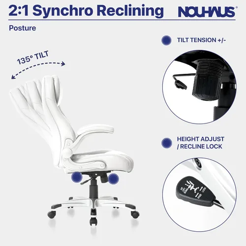 Miniatura 5 de Nouhaus +Posture Silla de oficina ergonómica de piel sintética. Soporte lumbar Click5 con reposabrazos FlipAdjust. Silla ejecutiva moderna y silla