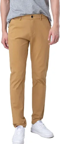 Plaid&Plain - Pantalones chinos para hombre, de corte entallado y pierna cónica, color caqui