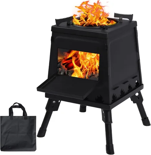 Miniatura 10 de Estufa de Campamento de Quema de Madera Lineslife, Estufa de Camping de Hierro Fundido Portátil, Estufa de Leña Negra con Estuche de Transporte