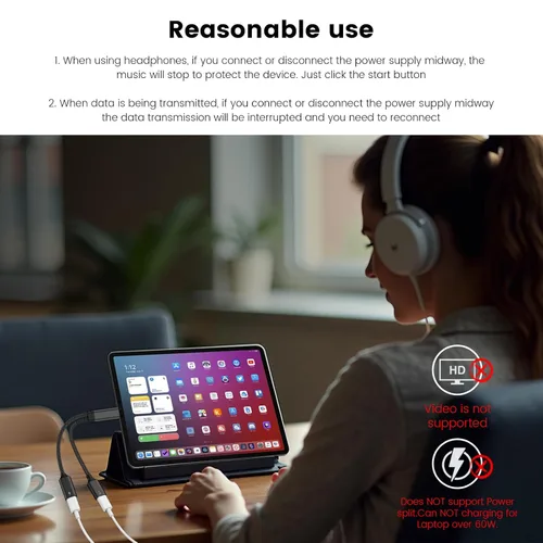 Miniatura 3 de MOGOOD Cable divisor USB C de 60 W, 2 en 1 USB-C macho a doble USB-C hembra, carga mientras usas auriculares, SSD, DAC o controlador, para Steam