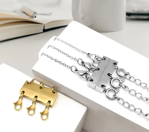 Miniatura 5 de Kcctoo Collar con cierre de capas, separadores de joyas, oro y plata, cierre magnético de collar múltiple para mujer con aspecto en capas