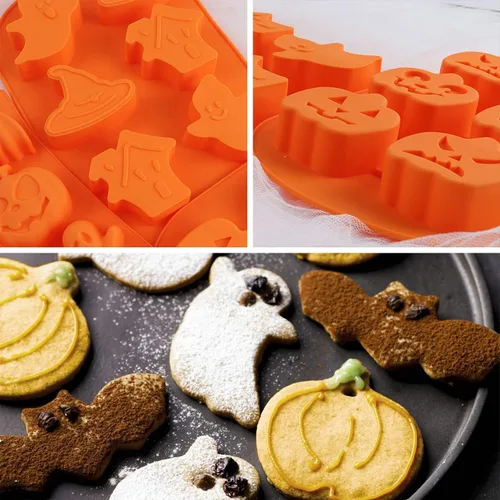 Miniatura 3 de Molde de silicona para chocolate con temática de Halloween, calabaza, murciélago, calavera, fantasma, molde para caramelos, 2 unidades de 12