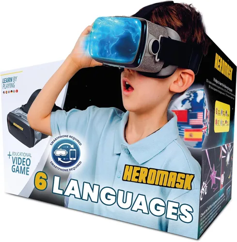 Heromask: VR Headset for Kids + Game System to Learn Spanish Italian etc [Language Learning] Virtual Reality for Kids. Kids Gifts for Boys and Girls