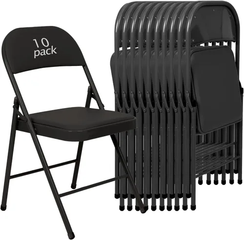 Miniatura 12 de Juego de 4 Sillas Plegables Tapizadas en Negro - Cómodas Sillas Apilables Portátiles para Interior y Exterior, Eventos, Fiestas, Oficina, Boda Negro