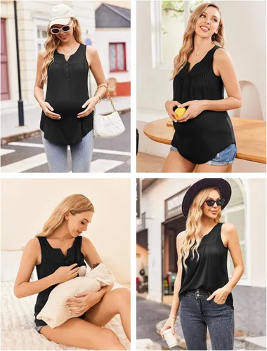 Miniatura 3 de Ekouaer Camisetas sin mangas para lactancia materna para mujer, de doble capa, ropa de embarazo de verano