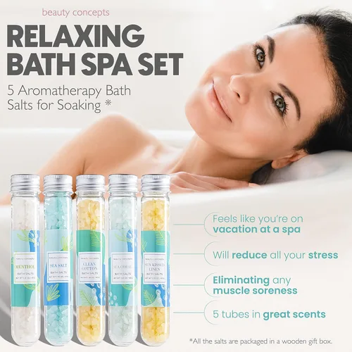 Miniatura 5 de B.C. Beauty Concepts - Sales de baño de aromaterapia - Sales de Epsom para remojar, set de spa de baño relajante, perfumado en almendra de vainilla
