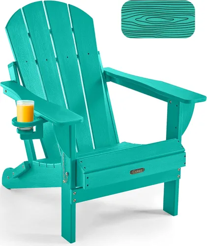 Miniatura 10 de Ciokea Silla Adirondack plegable con textura de madera, silla Adirondack para patio, resistente a la intemperie, silla de plástico para hoguera