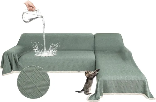 Miniatura 17 de Fundas impermeables para sofá modular en forma de L, 2 piezas, lavable, en forma de L, protector de muebles acolchado de jacquard para perros, Gris