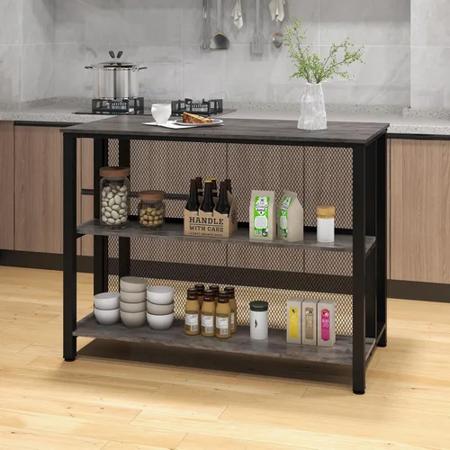Miniatura 2 de COSTWAY Unidad de bar para el hogar, mesa de bar de 3 niveles con estantes de almacenamiento, marco de metal, almohadillas ajustables para los pies