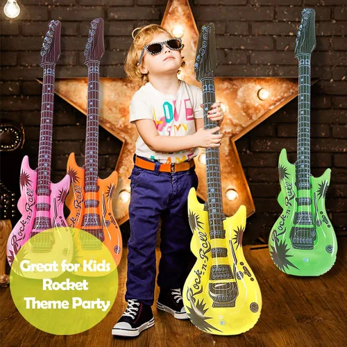 Miniatura 4 de Novelty Place 12 guitarras inflables para niños, 35 pulgadas, guitarras eléctricas inflables de 35 pulgadas, colores surtidos, juguete de guitarra
