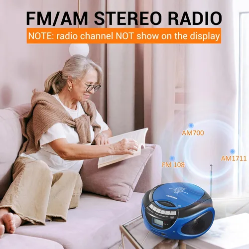 Miniatura 5 de Gelielim Reproductor de CD Boombox portátil, reproductores de CD de carga superior para el hogar con Bluetooth, radio estéreo AM FM, compatible