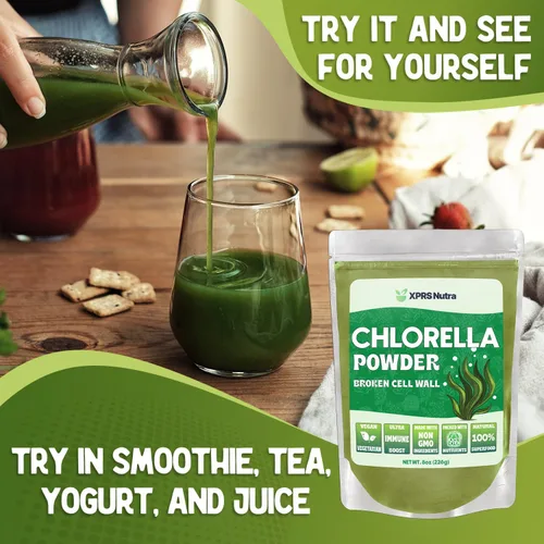 Miniatura 6 de XPRS Nutra Chlorella Powder - Polvo de clorofila de pared celular rota - Clorella para la inmunidad - Proteína completa vegana (8 onzas)