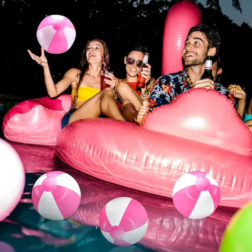 Miniatura 5 de Lunmon 24 bolas de playa inflables de 12 pulgadas, bolas de playa rosas y blancas de PVC, juguetes de agua para niños, regalos de fiesta