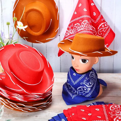 Miniatura 5 de 24 Piezas Sombreros de Vaquero y Bandanas para Niños Accesorios de Sombrero de Disfraz de Vaquero del Oeste para Niños Pequeños Suministros