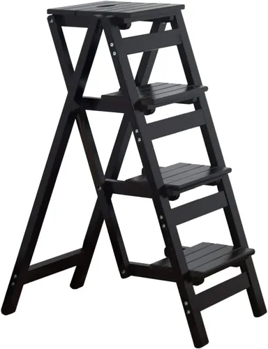 Taburete escalonado, plegable de 4 o 3 escalones, portátil, hecho de madera maciza, tres colores disponibles (4 escalones negro)