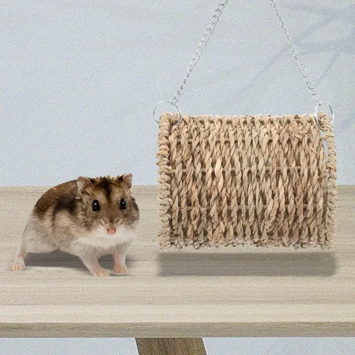 Miniatura 6 de Hamaca de túnel tejida de paja para hámster natural, nido, cama colgante, hámster, jerbo, azúcar, planeador, rata, algas marinas, juguete de hábitat