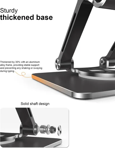 Miniatura 5 de Soporte para Tablet con Base Giratoria de 360° de Aluminio Ajustable de Doble Varilla para Todos los iPad de 5.8-12.9”, Samsung, Teléfono Tablet