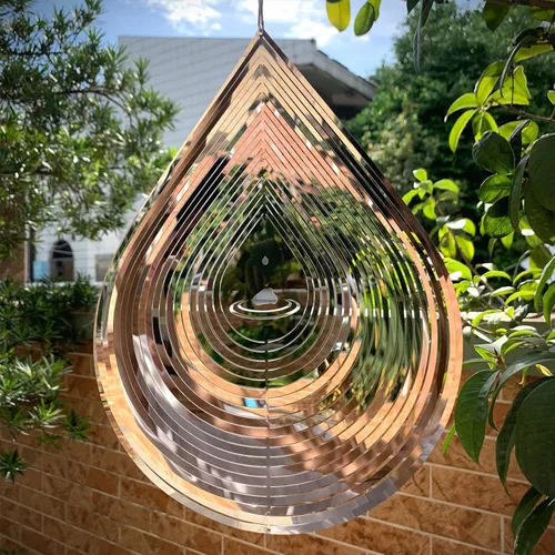 Miniatura 9 de Molinillo de viento para jardín, decoración de interiores y exteriores, decoración colgante de metal 3D, forma de gotas de agua, esculturas de Gotas