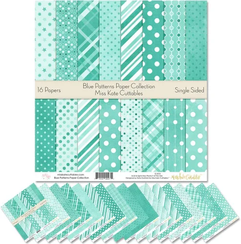 Paquete de papel de patrón – Patrones azules – Papel especial premium para álbumes de recortes, colección de una cara de 12 x 12 pulgadas, incluye