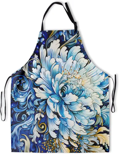Delantal de arte floral de acuarela, delantales de pintores de colores con bolsillos, delantal de chef para pintura de cocina