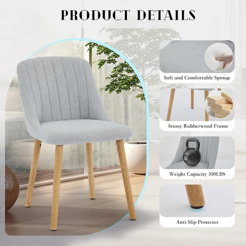 Miniatura 4 de Juego de 2 sillas de comedor tapizadas modernas, soporte ergonómico para la espalda, capacidad de 300 libras, patas de roble para comedor, hogar
