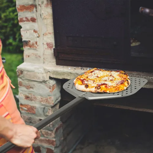 Miniatura 9 de G.a HOMEFAVOR Cáscara rectangular de aluminio para pizza de 12 x 15 pulgadas, 47 pulgadas, con mango largo de silicona, para horno de ladrillos