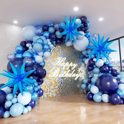 Kit de Arco de Globos Azul ADOINBY, kit de 152 piezas de globos cromados macarrón azul marino y estrellas, kit de globos de diferentes tamaños para