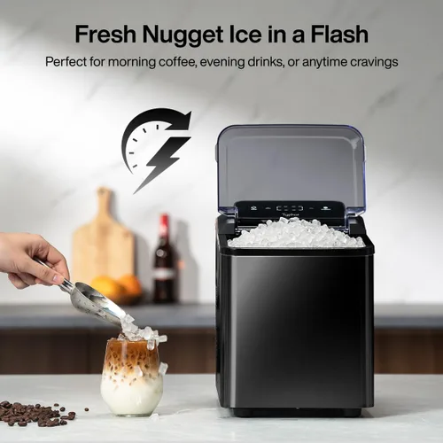 Miniatura 5 de Typhur Máquina de hielo de pepita rápida con bomba de autolimpieza, máquina de hielo de guijarros triturados de 35 libras/24 horas, 8 paquetes