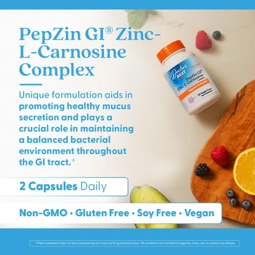 Miniatura 5 de Doctor's Best PepZin GI, complejo de zinc-L-carnosina, sin OMG, vegano, sin gluten, sin soja, soporte digestivo, 120 cápsulas vegetales