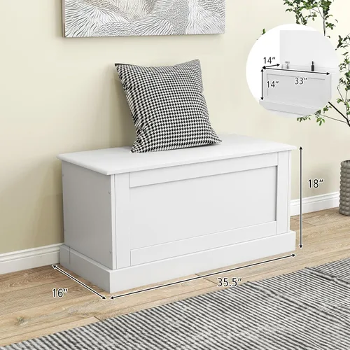 Miniatura 5 de LOKO Baúl de almacenamiento de 35.5 pulgadas, caja de almacenamiento superior con bisagras de metal, banco de almacenamiento de madera con puntal
