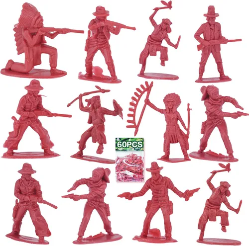 Miniatura 10 de 60 Piezas Figuras de Soldado Indio Vaquero en Varias Posturas para Cumpleaños Figuras Nativas Americanas, Kit en Miniatura de Vaquero del Salvaje