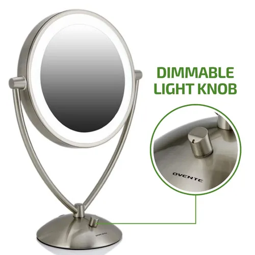 Miniatura 7 de Ovente Espejo de maquillaje de mesa iluminado de 9.5 pulgadas, LED, regulable, 1 lupa 5X, 360 ajustable, doble cara, funciona con batería, funciona